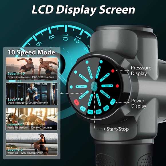 New - Darkiron Gray Deep Tissue Percussion Massage Gun with 15 Massage Heads - Picture 7 of 12